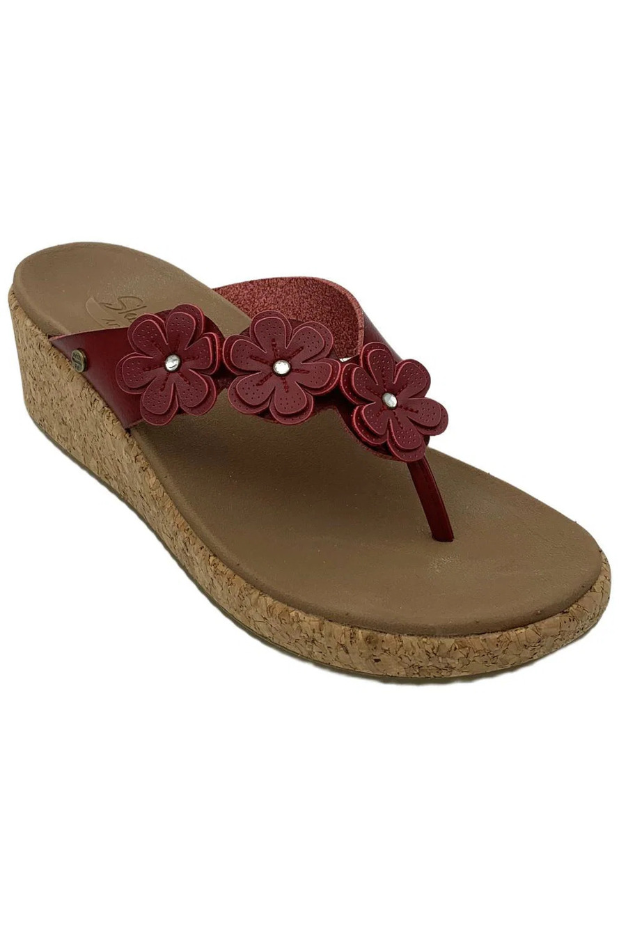 Skechers Women's Rare Blossom CaliArch Beverlee Thong Sandals Red - Wide